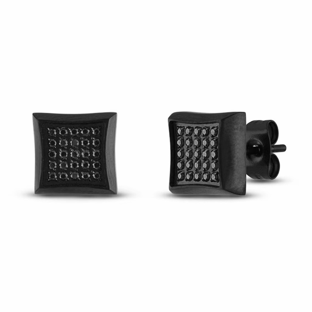 Jared Men's Black Diamond Stud Earrings 1/4 ct tw Black SS I3-Clarity (S69)